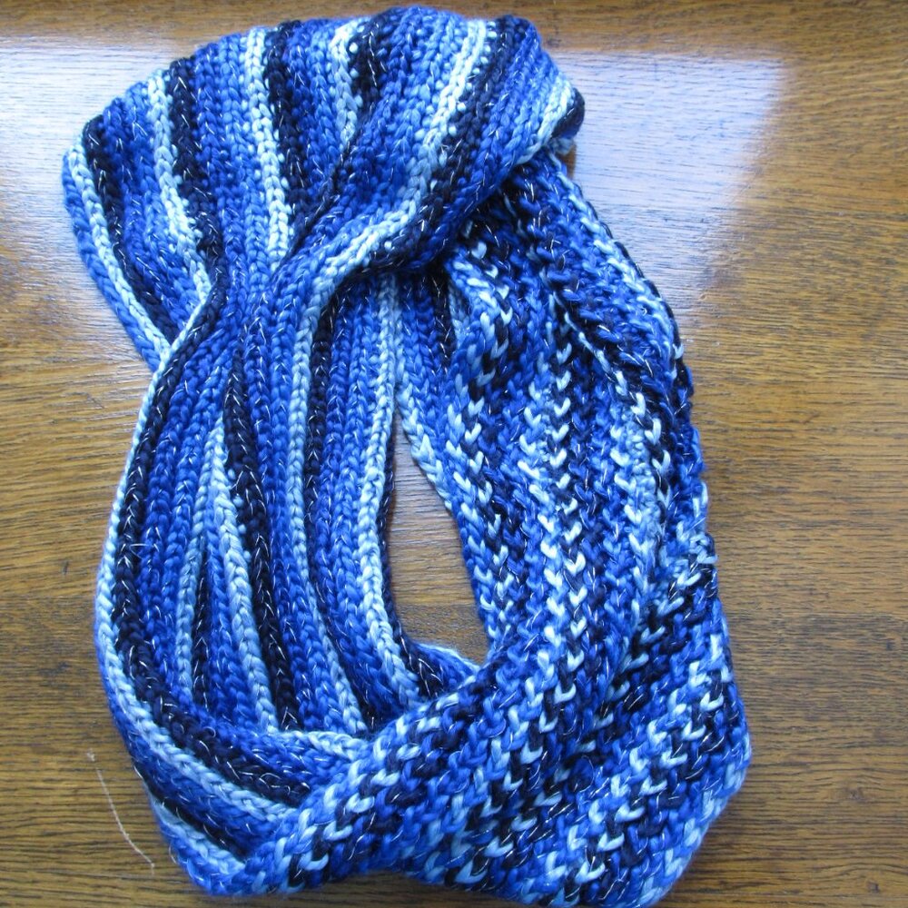 Coldwater Creek Crocheted Infinity Scarf Blues/Black/Silver Excellent Condition